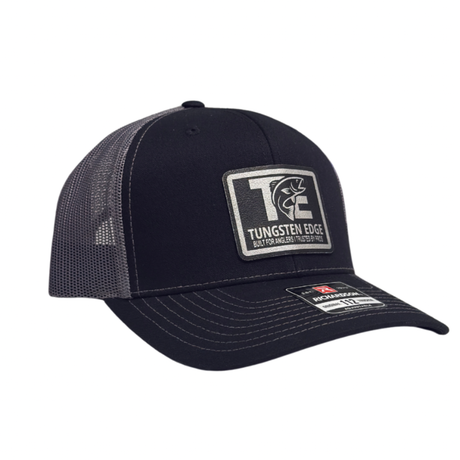 Black trucker cap with a logo on a white background